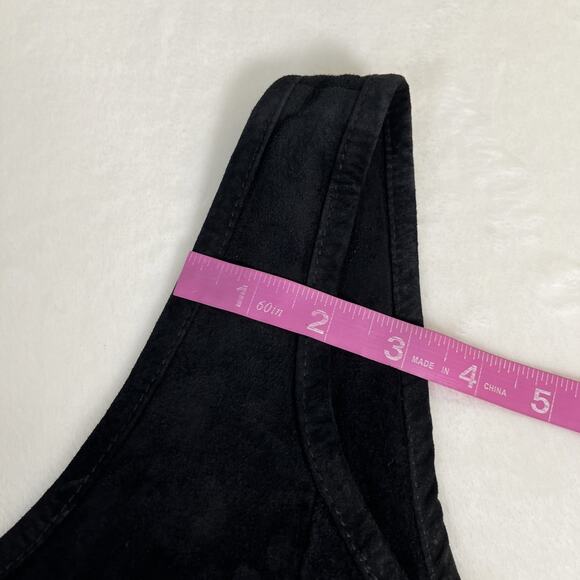 Vintage 90s Y2K Black Mini Dress Marquis Suede Bodycon Leather Dress Sz 6 Chrty - Picture 4 of 13